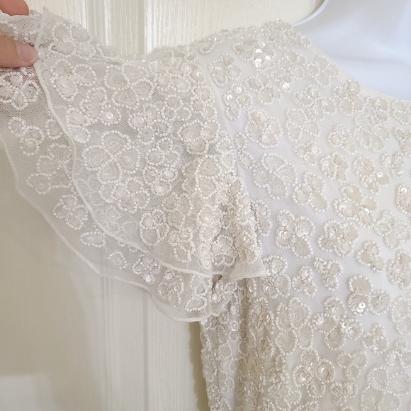 Mac Duggal | Embellished Ruffle Cap Sleeve V-Neck Midi Dress Size 6 Style 10810 - Picture 7 of 17